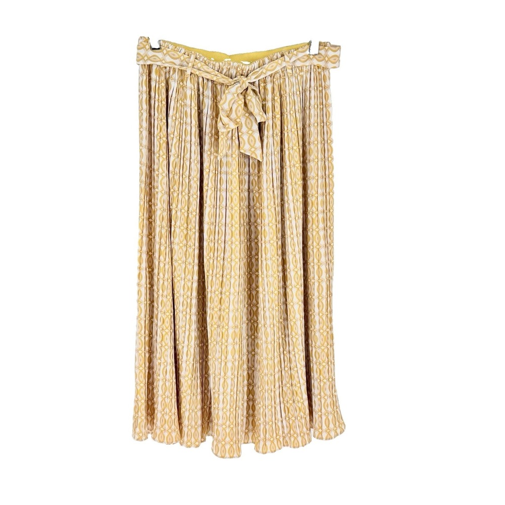 Mod Print Butter Yellow Accordion Pleat Midi Skirt Size M Office Academia Retro